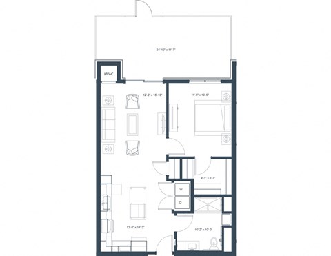 Floor plan for 1 bed, 1 bath, 824 sqft